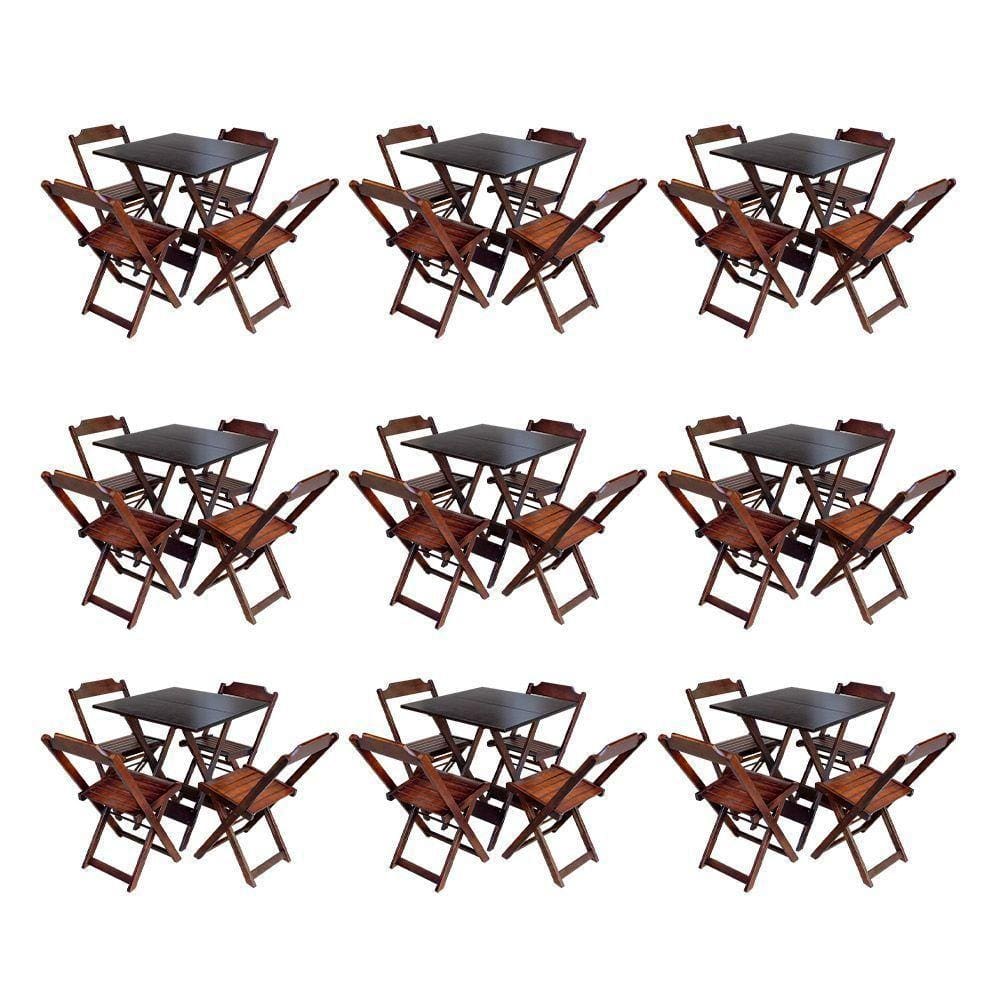 Kit 9 Conjuntos De Mesa Dobravel Com 4 Cadeiras De Madeira 70X70 Para Restaurante E Bar - Imbuia