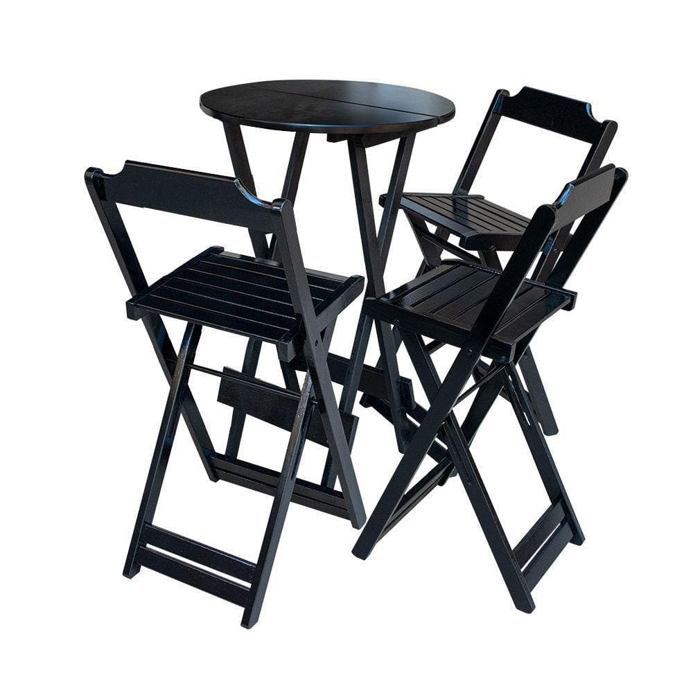 Kit Mesa Bistrô De Madeira Dobrável Com 3 Banquetas - Preto