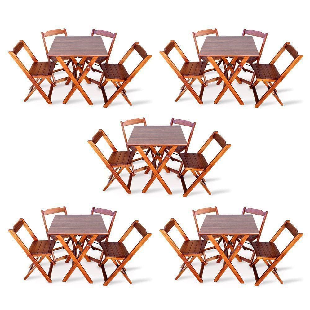 Kit De 5 Conjuntos De Mesa Dobrável 70x70 Com 4 Cadeiras Imbuia - Cor: Marrom