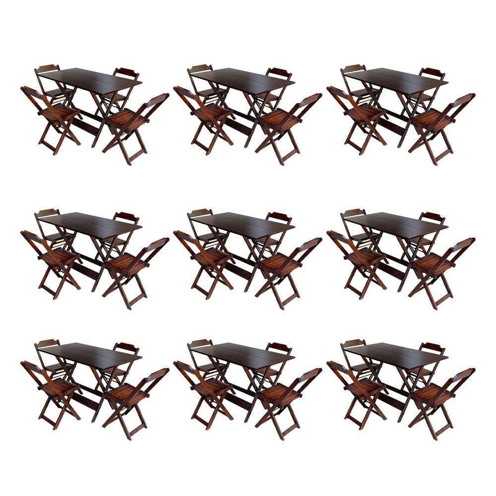 Kit 9 Jogos De Mesa Dobravel Com 4 Cadeiras De Madeira 120X70 Para Restaurante E Bar - Imbuia