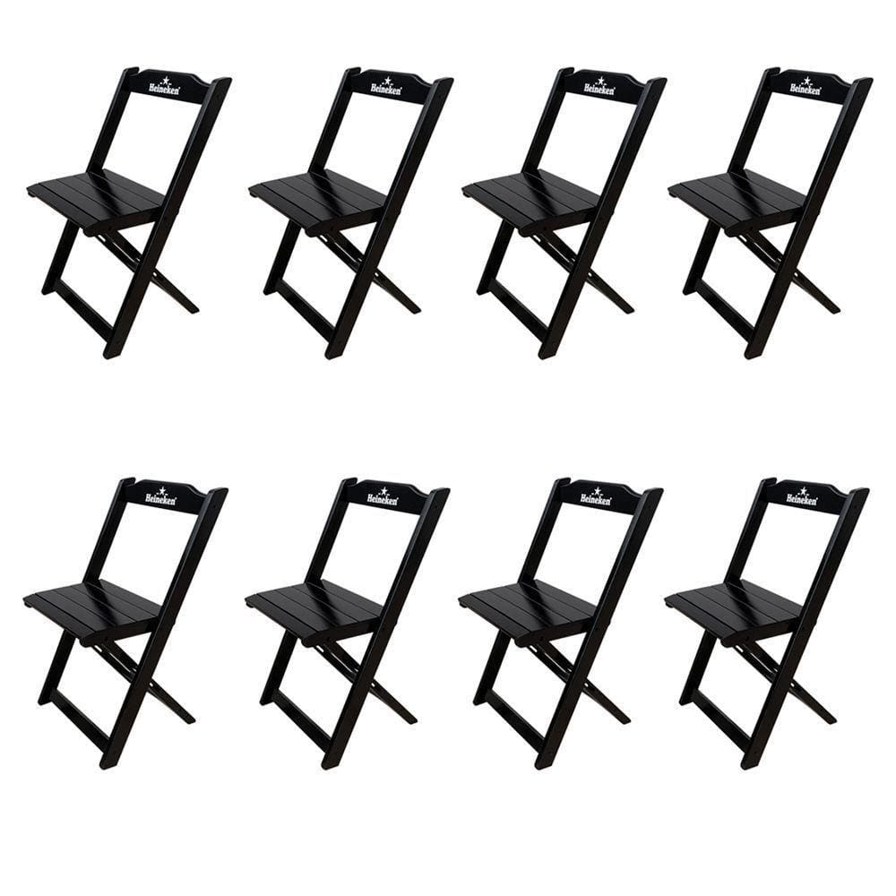 Kit 8 Cadeiras Dobráveis Madeira Personalizada Hei Preta - Cor: Preto