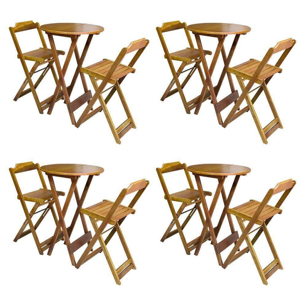 Kit 4 Jogos De Mesa Bistrô De Madeira Com 2 Cadeiras Dobravel Mel - Amarelo