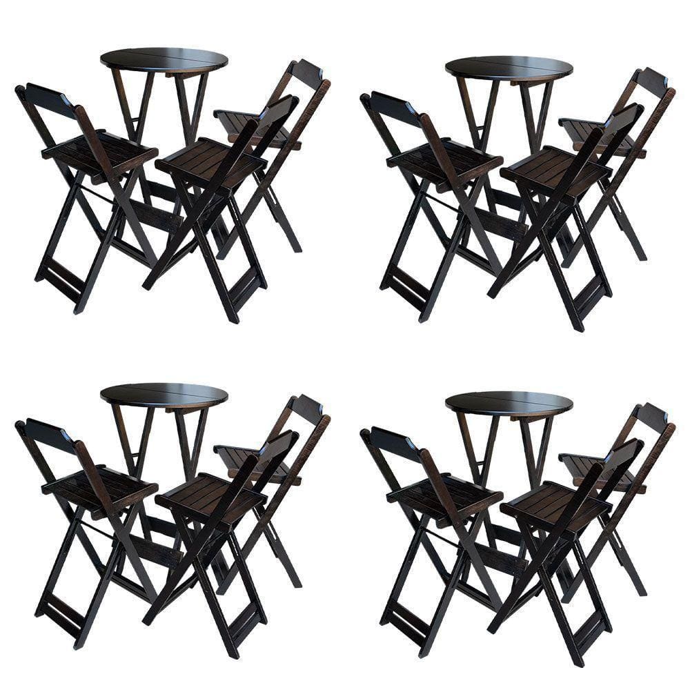 Kit 4 Jogos De Mesa Bistrô De Madeira Dobrável Com 3 Banquetas - Tabaco