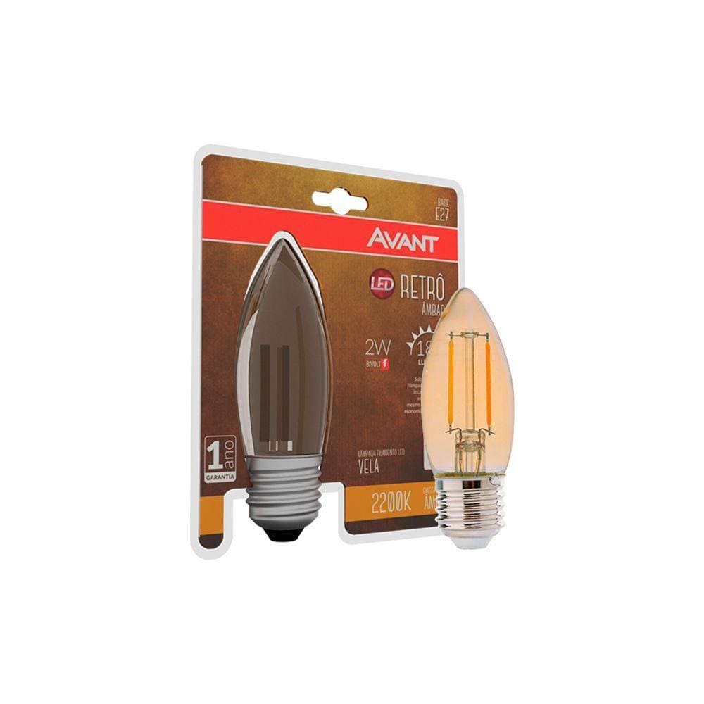 Lâmpada Led Filamento Retrô Vela 2W - Amarelo 2200K E27