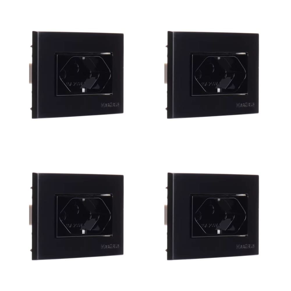 04 Pç Tomada Para Moveis Margirius 2p+t Preta 10a 250v Nbr14136
