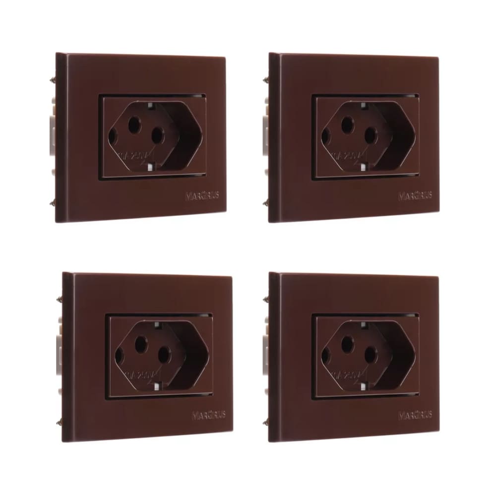 Kit Com 04 Tomada Para Moveis Margirius 2p+t Marrom 10a 250v