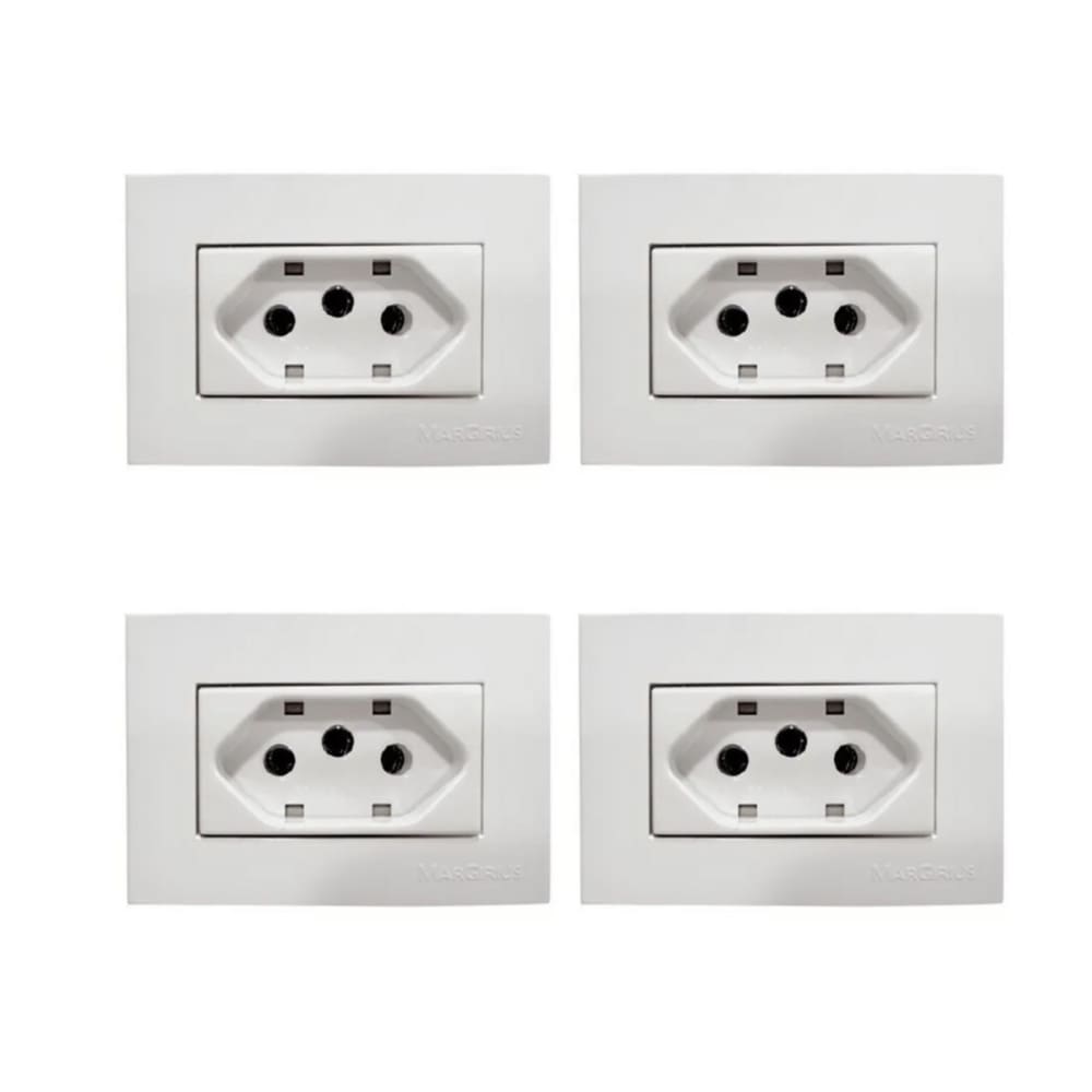 04 Pç Tomada Para Moveis Margirius 2p T Branca 20a 250v Nbr