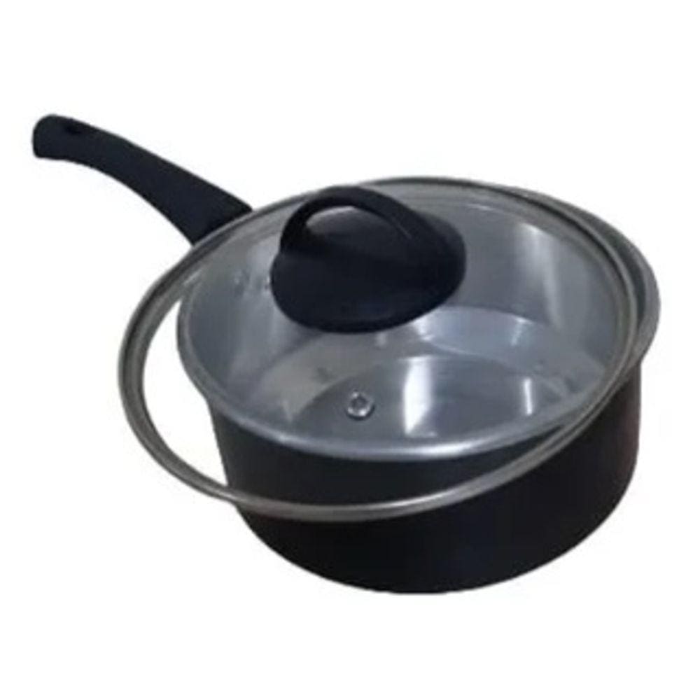 Panela Alumínio Preto 18cm Cabo Longo C/ Tampa Vidro 1.9lts