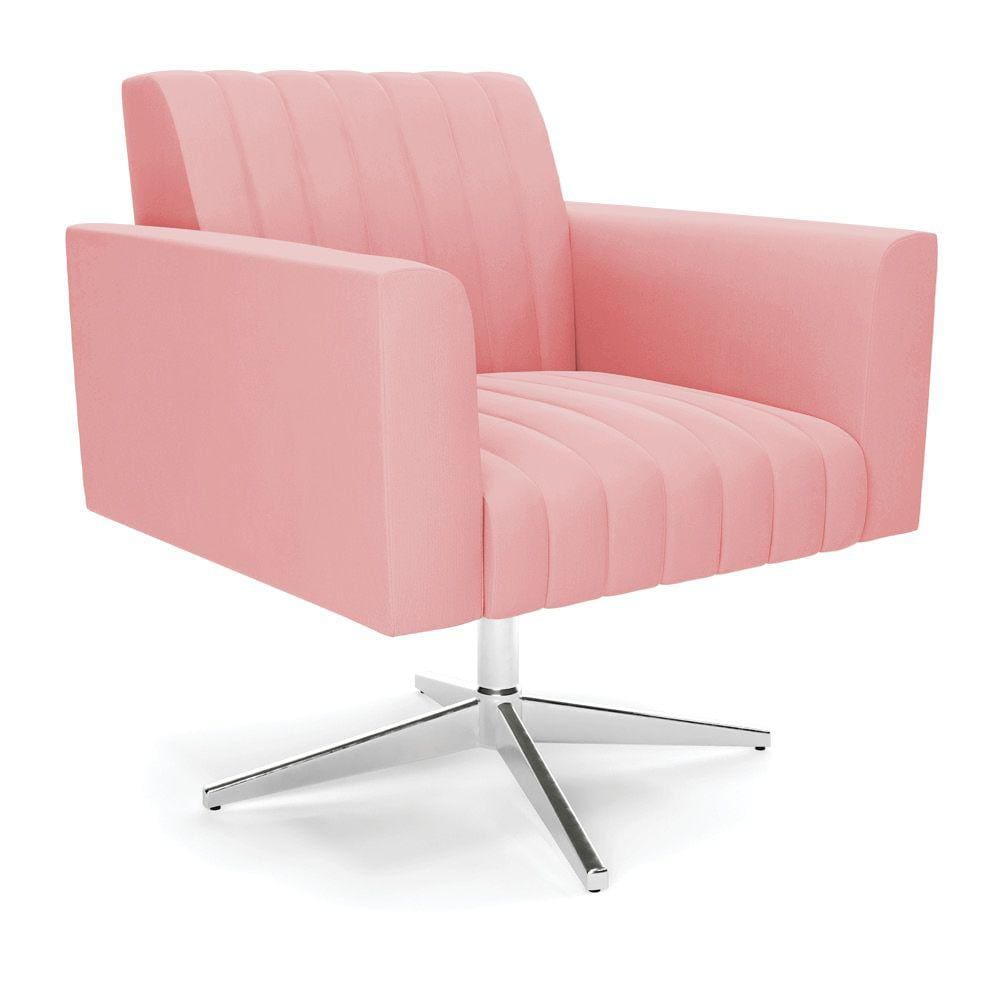 Poltrona Giratória Viena Gomada Suede Rosê Base Cromada - D`Rossi