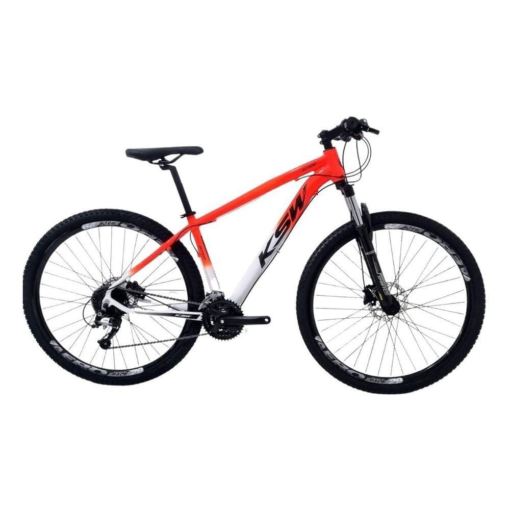 Bicicleta Aro 29 Ksw Xlt 24v K7 Câmbios Shimano Freio Hidráulico Garfo com Trava - Laranja/Branco