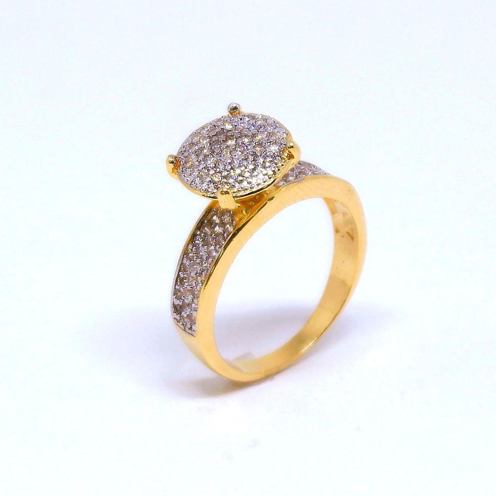 Anel Chuveiro Circular Semijoia Banho De Ouro 18k Micro Zircônias Brancas Detalhes Em Ródio