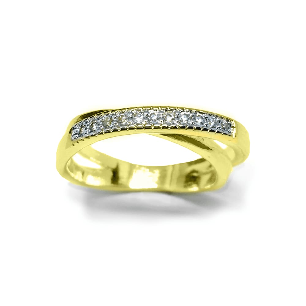 Anel x Trançado Semijoia Banho De Ouro 18k Cravação De Zircônias Detalhe Em Ródio