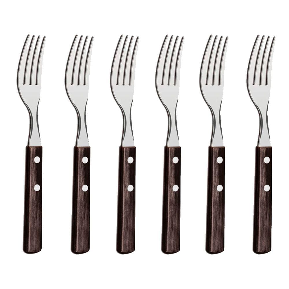 Conjunto De Garfos Para Churrasco Tramontina Em Aço Inox Com Cabo Castanho  Polywood 6 Peças 21198916