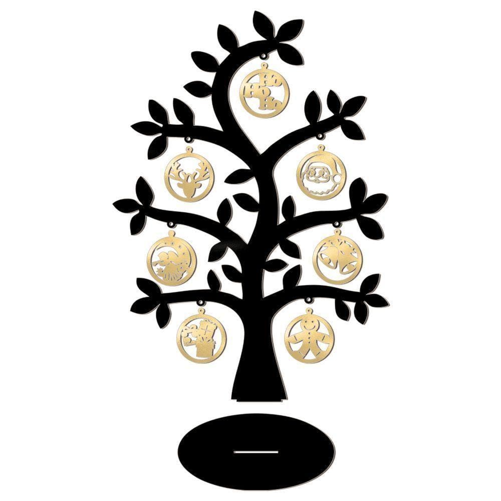 Árvore Preta Com Bolinhas De Natal 28cmx40cm - Cria Arte Laser Dourado