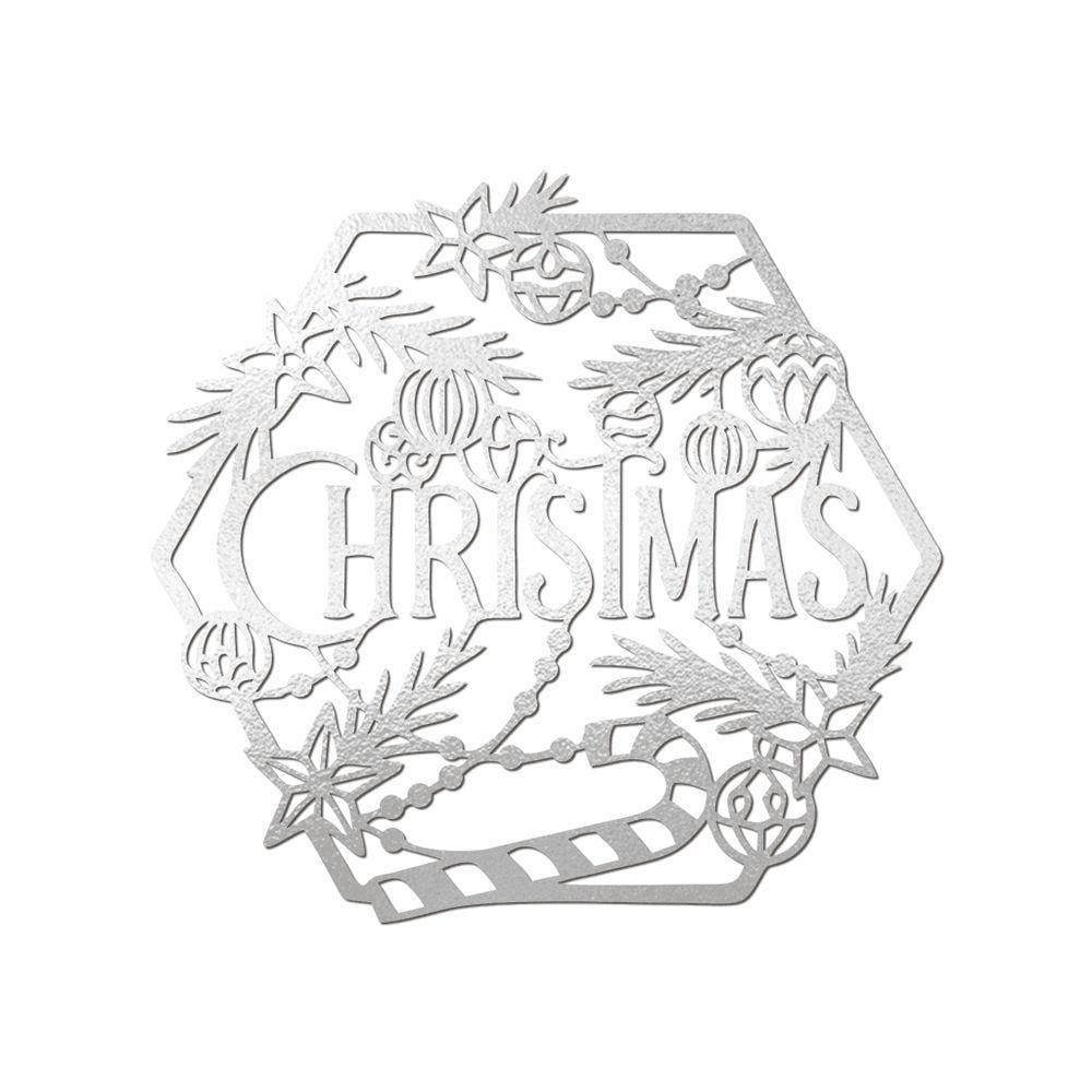 Hexágono De Natal 32cmx30cm - Cria Arte Laser Prata