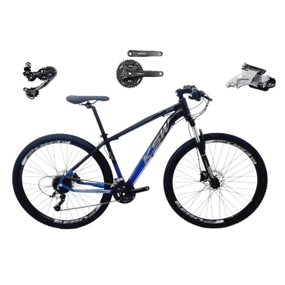 Bicicleta Aro 29 Ksw Xlt Alumínio Câmbio Traseiro Shimano Deore e Altus 27v Freio Hidráulico Garfo Com Trava - Preto/Azul