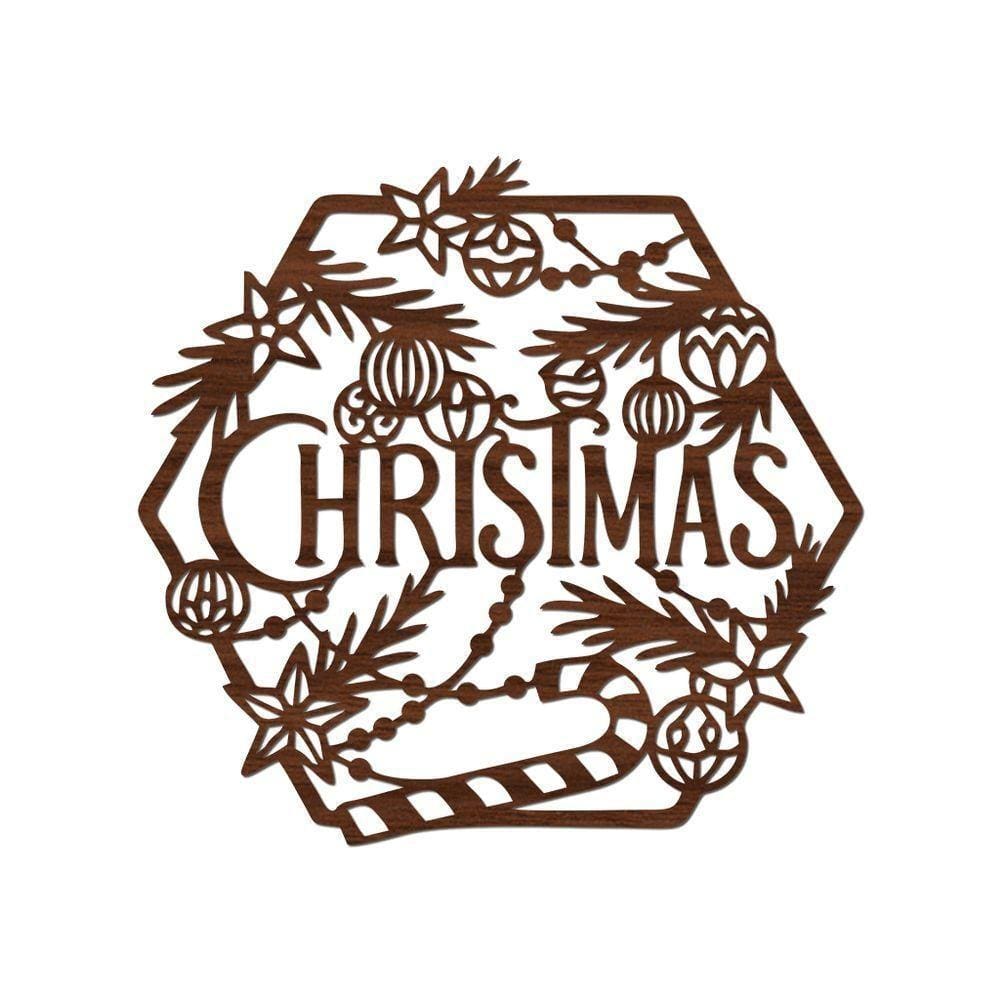 Hexágono De Natal 32cmx30cm - Cria Arte Laser Madeira Escuro