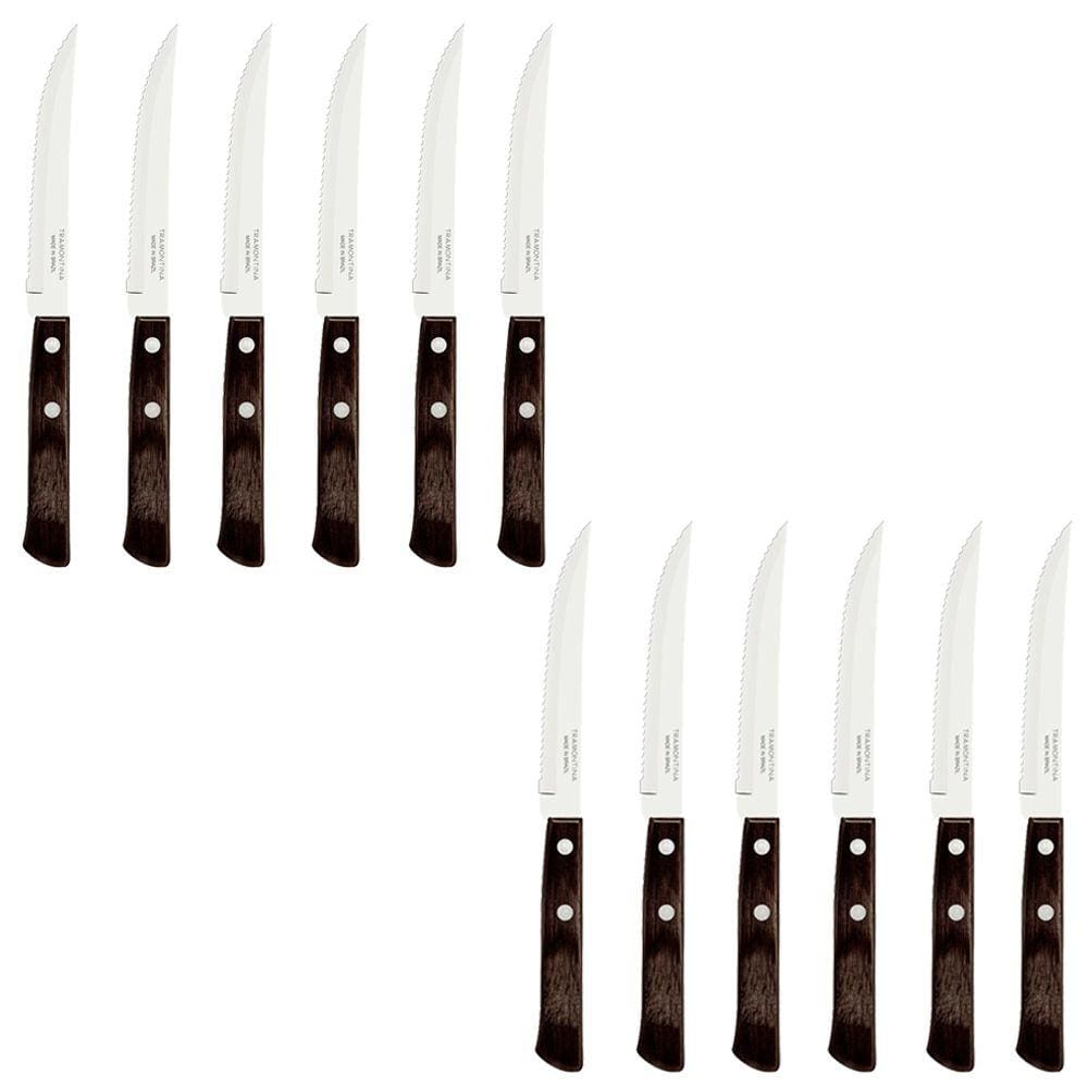 Conjunto de Facas Para Churrasco Polywood Castanho 12 Unidades Aço Inox Tramontina