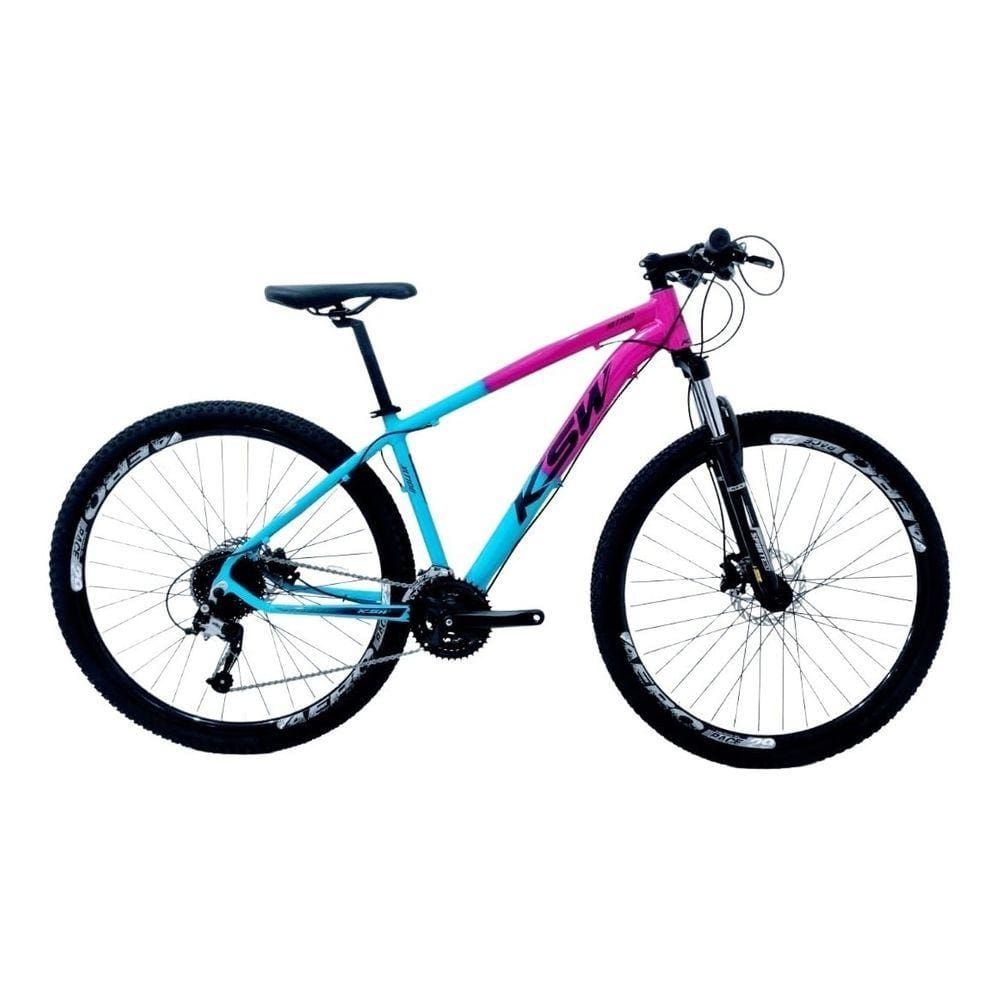 Bicicleta Aro 29 Ksw Xlt Alumínio 24v Câmbios Shimano Garfo com Trava no Ombro - Rosa/Azul