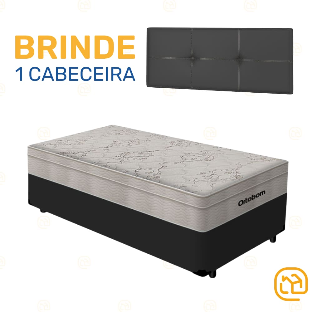 Box Solteiro Preta + Cabeceira Painel Iris Preta + Colchão De Molas AirTech SpringPocket 88cm