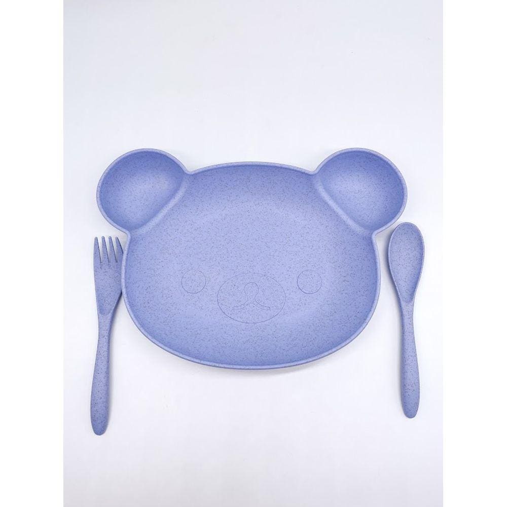 Conjunto 3 Peças Para Refeição Infantil Com Prato Em formato De Urso, Colher E Garfo