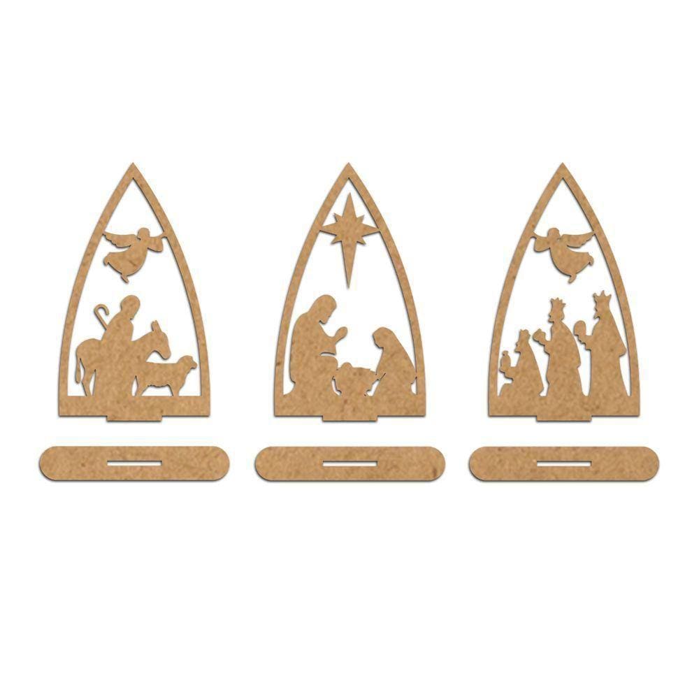 Trio Presépio Natal Mdf Cru 9cmx15cm - Cria Arte Laser Cru