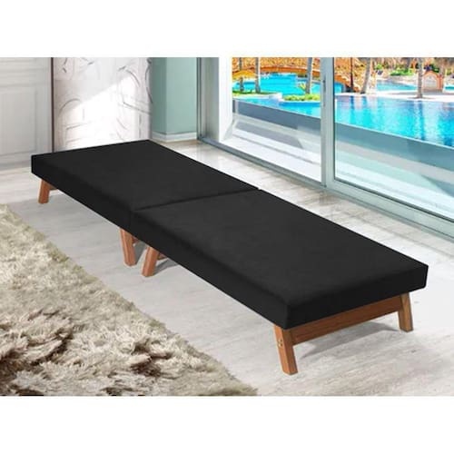 imagem-Cama Dobrável Pés De Madeira Maciça 1,90 X 0,80 Preto - Cor: Preto