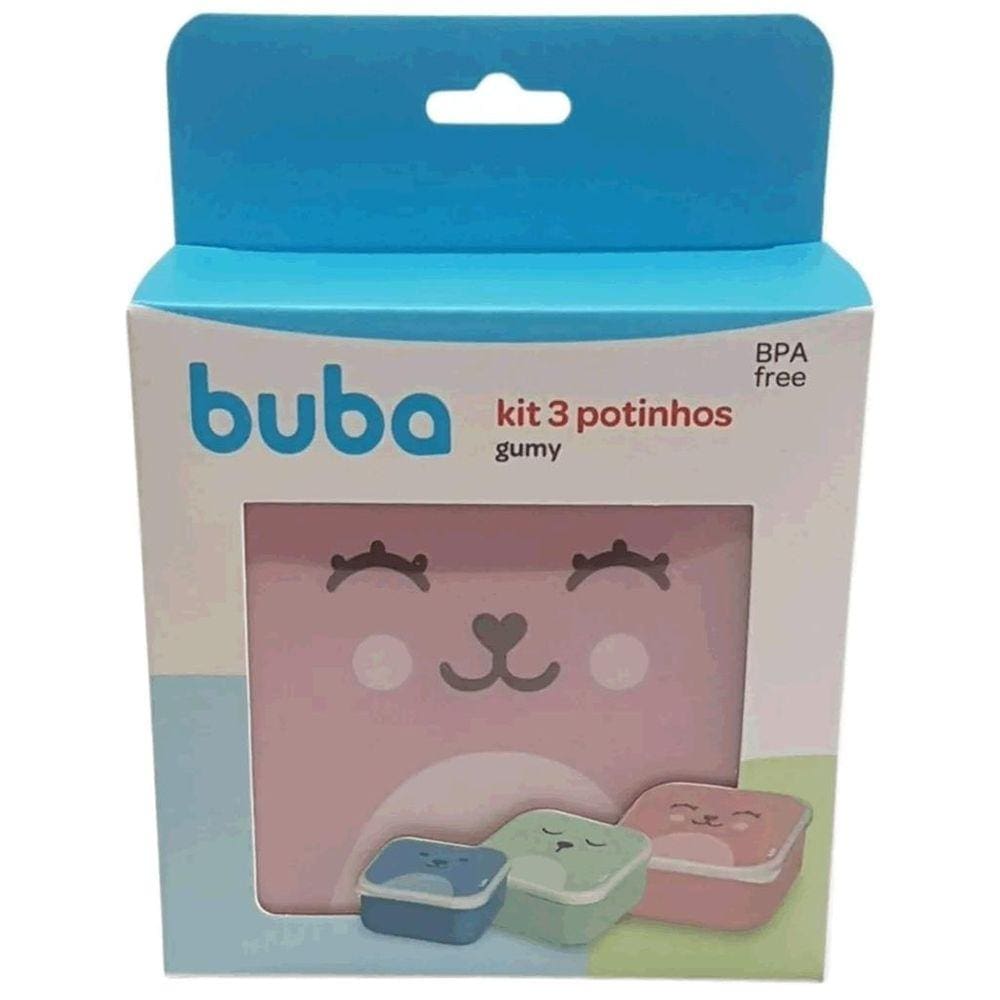 Kit Com 3 Potinhos Gumy Rosa Buba 12603 Com Tampa 3 unidades