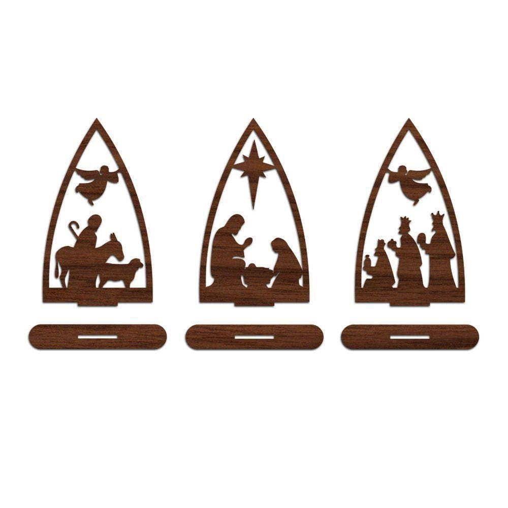 Trio Presépio Natal 9cmx15cm - Cria Arte Laser Madeira Escuro