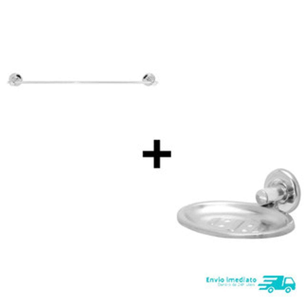 Kit Saboneteira mais Porta Toalha Reto Barra