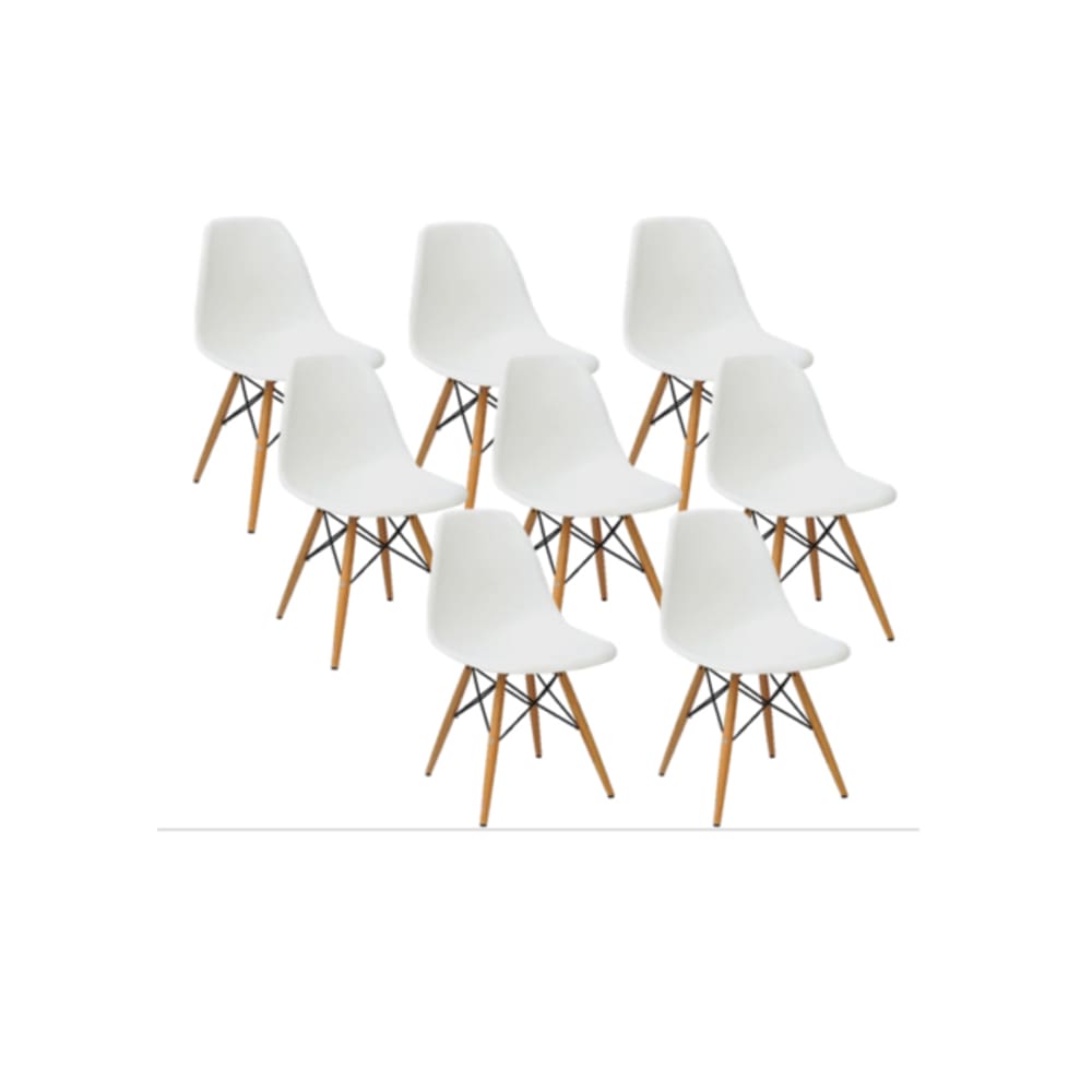Kit com 8 Cadeiras Charles Eames Eiffel Branca