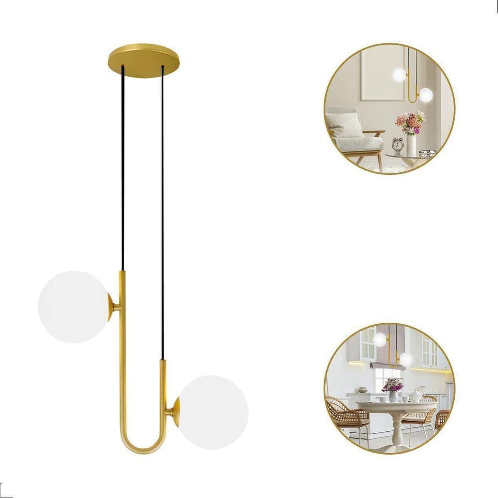 Lustre Pendente Jabuticaba Globo Duplo De Vidro Dourado 2Xg9