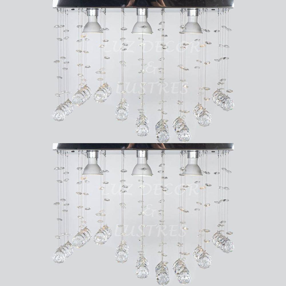 Kit 2 Lustres De Cristal Retangular Para Sala Modelo Ondular