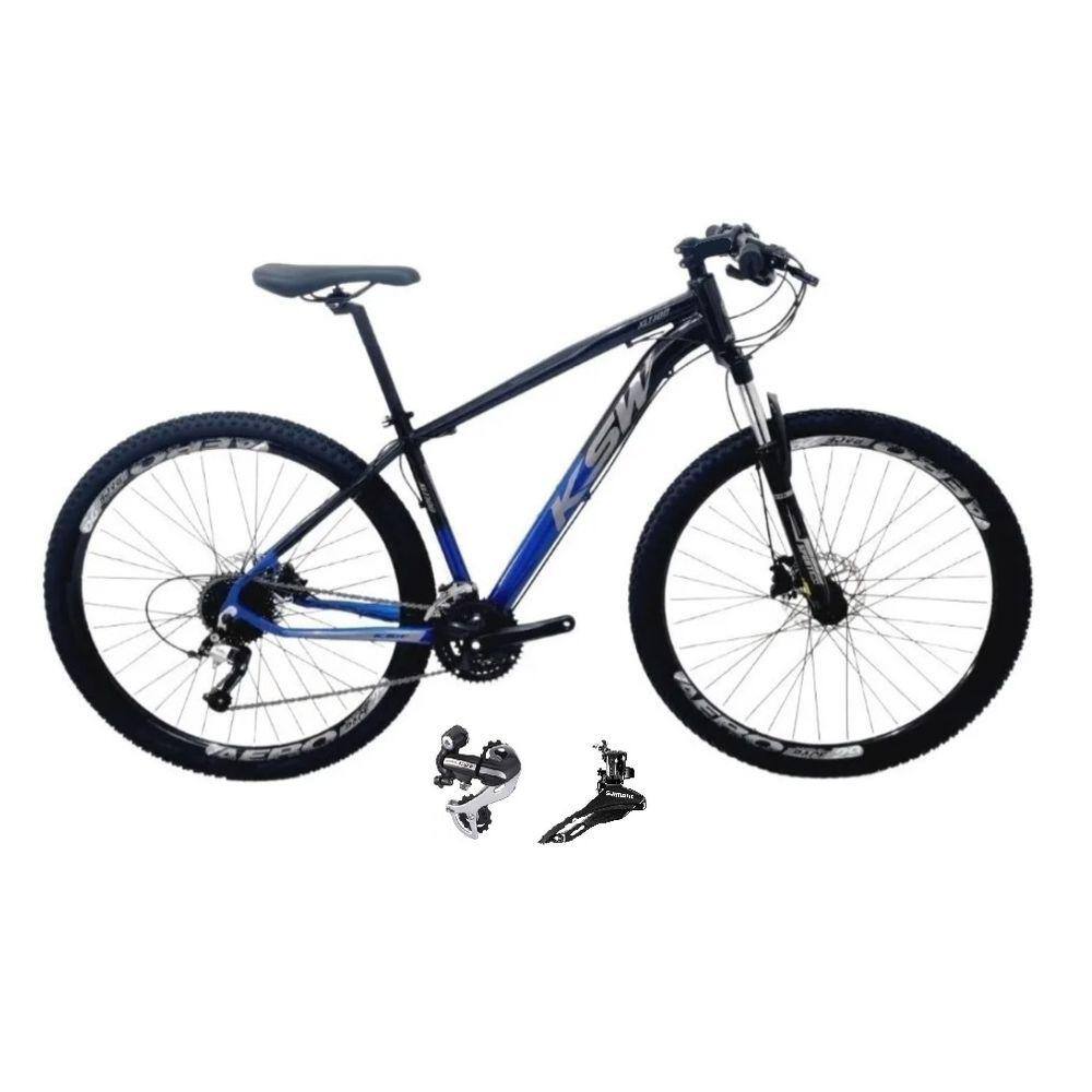 Bicicleta Aro 29 Ksw Xlt 24v Câmbio Shimano Acera K7 Garfo Trava Freio a Disco - Preto/Azul