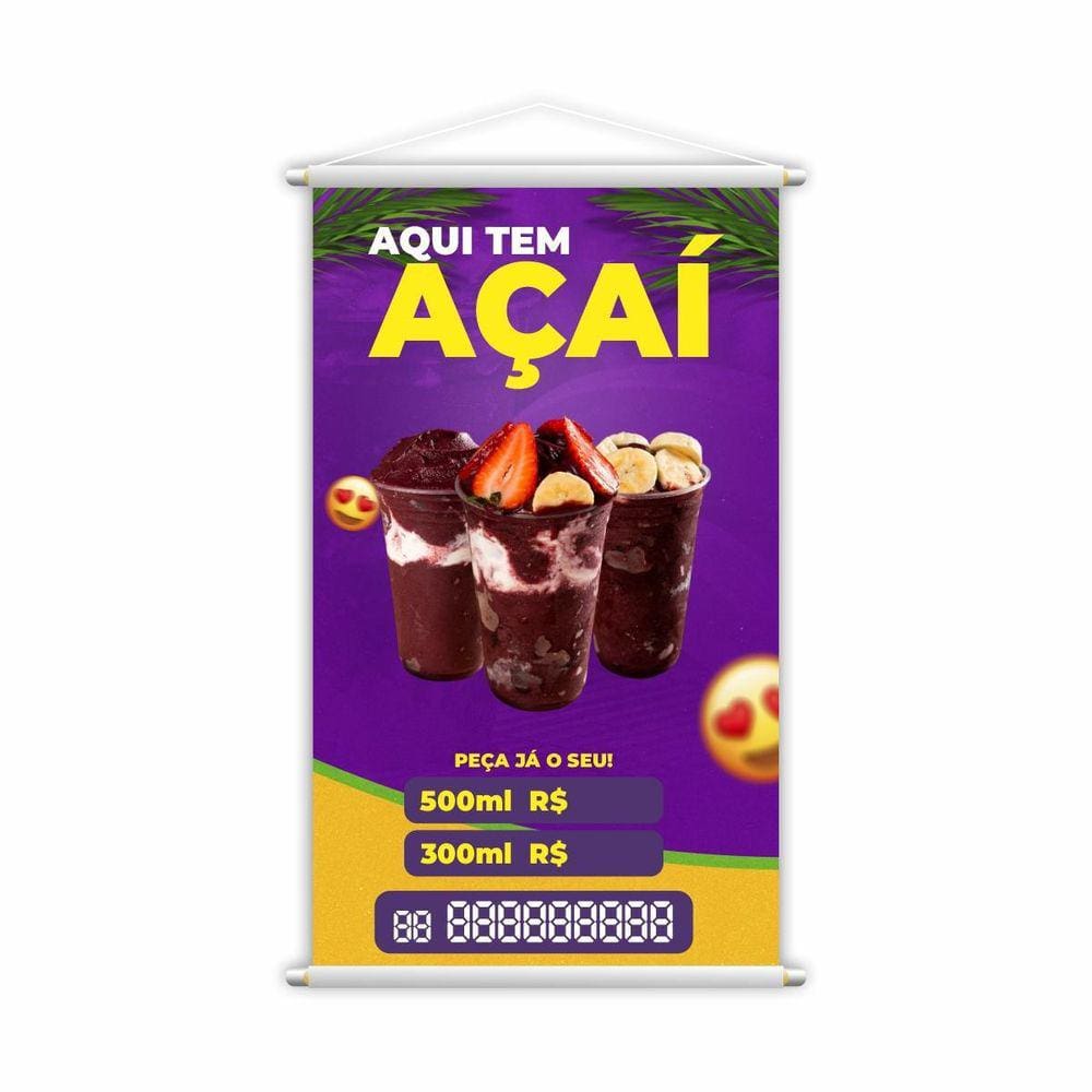 Banner Aqui Tem Açaí Preço Tamanhos Tele 80X50Cm