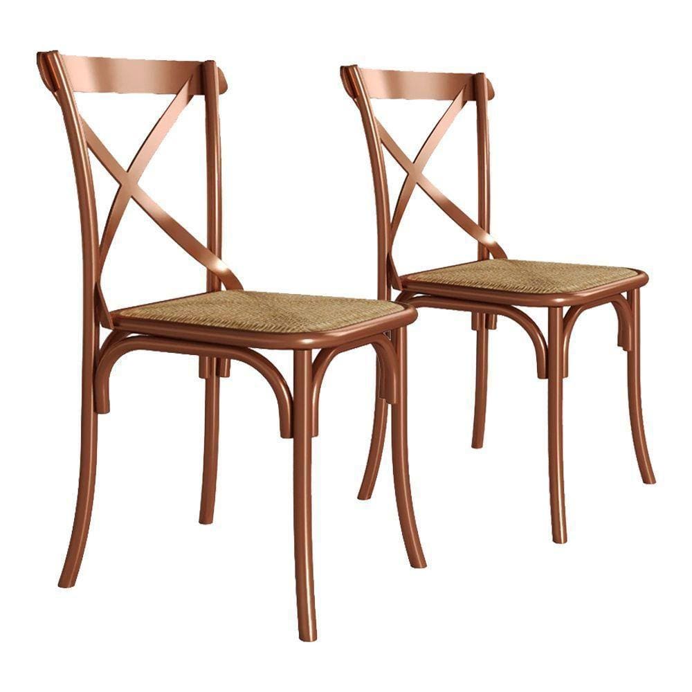 Kit 2 Cadeiras Cross Katrina Cobre Assento Corano Bege Asturias - Aço
