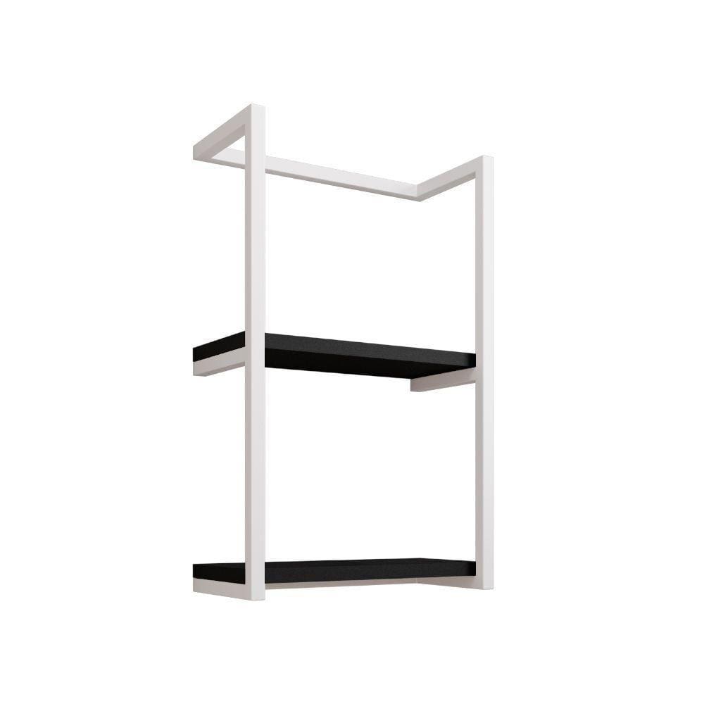 Toalheiro Para Banheiro Estilo Industrial Sahy - Branco E Prateleira Preta - Cor: Branco