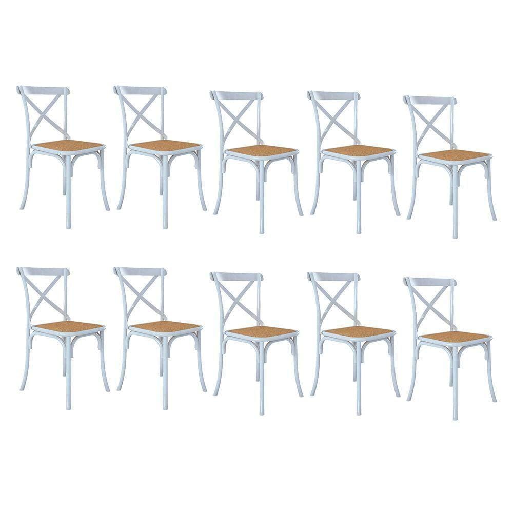 Kit 10 Cadeiras Katrina X Branca Assento Bege Aço Asturias - Cor: Branco