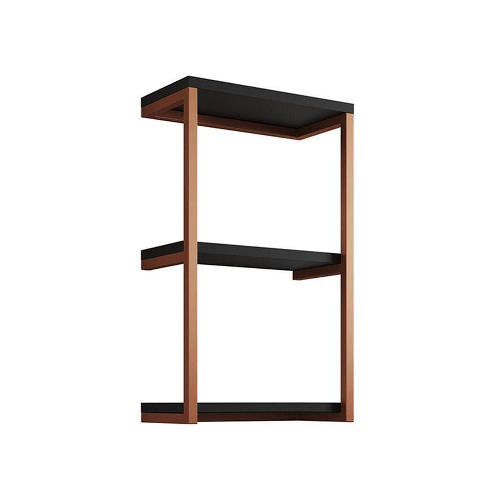 Nicho De Parede Industrial 3 Prateleiras Milão - Cobre E Preto - Cor: Marrom