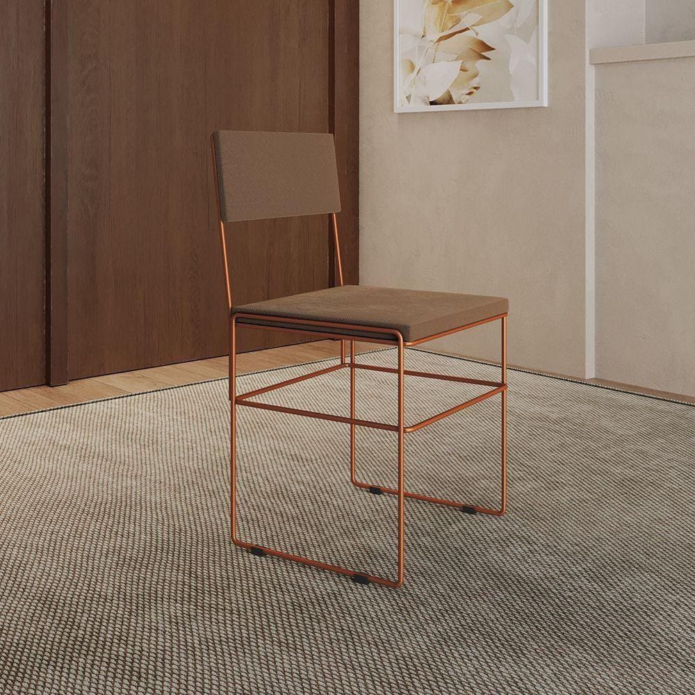 Cadeira De Jantar Estofada Veludo Marrom Base Cobre Vitoria - Cor: Marrom