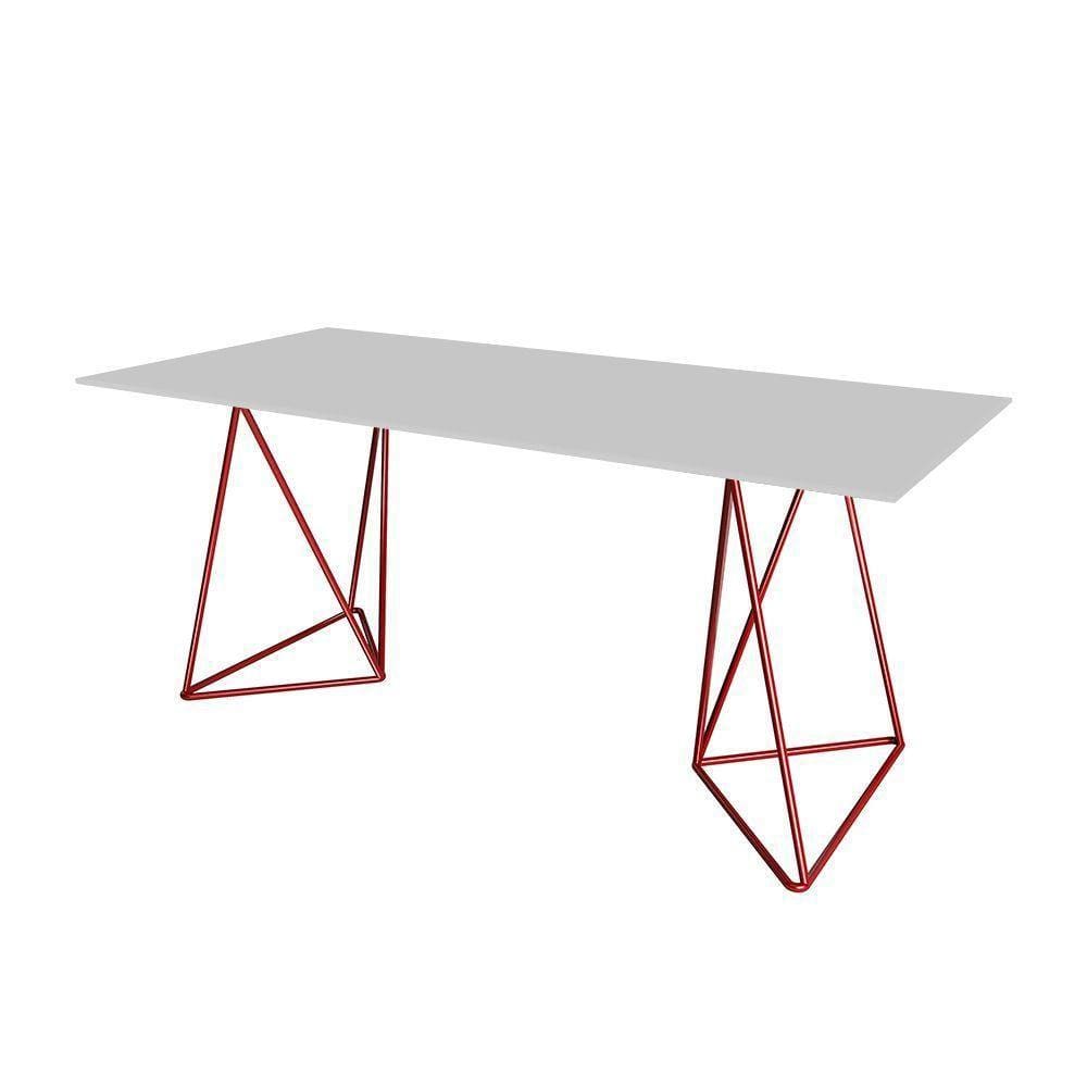 Escrivaninha Bela Vista Cavalete Tampo Branco Base Ferro Vermelho - Cor: Branco