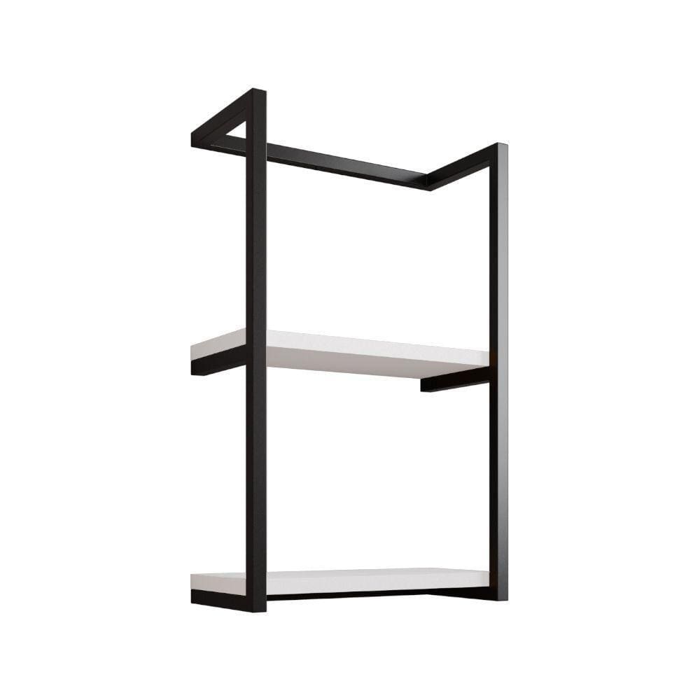 Toalheiro Para Banheiro Estilo Industrial Sahy - Preto E Prateleira Branca - Cor: Preto