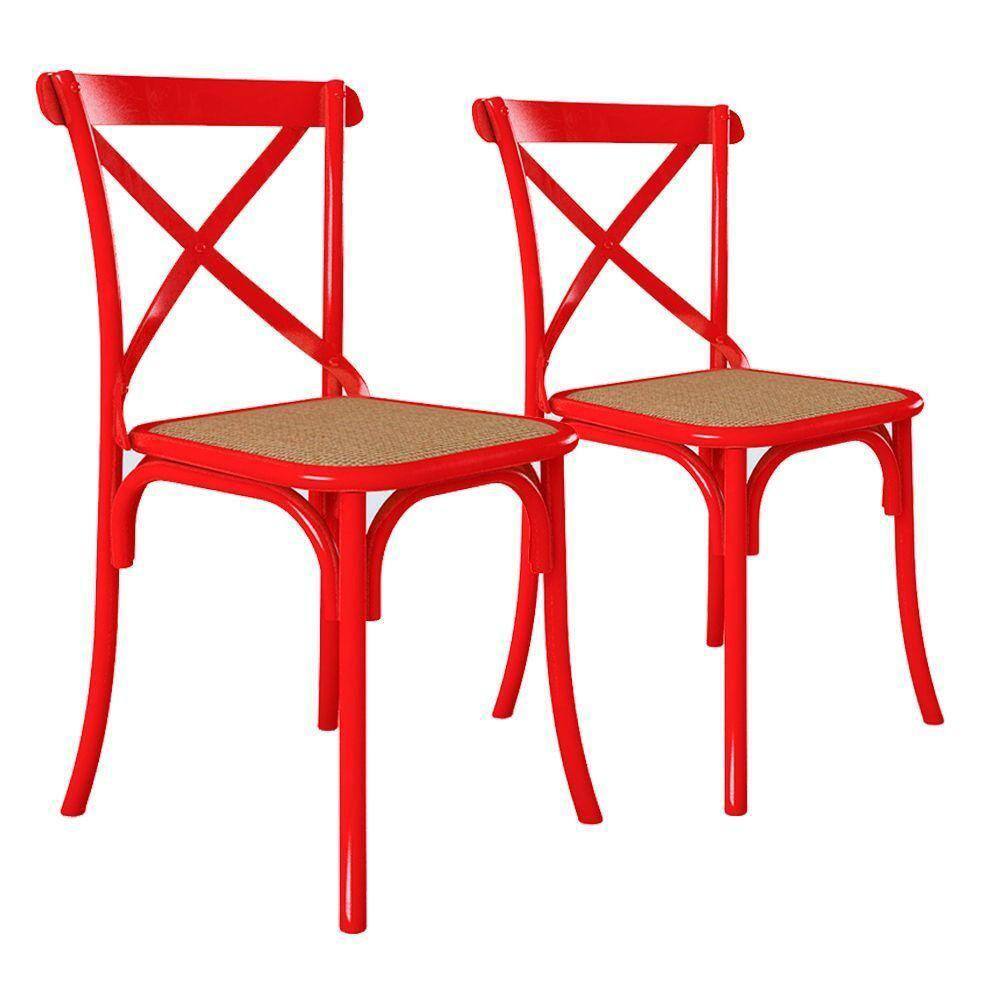 Kit 2 Cadeiras Katrina X Vermelha Assento Bege Aço Asturias - Cor: Vermelho