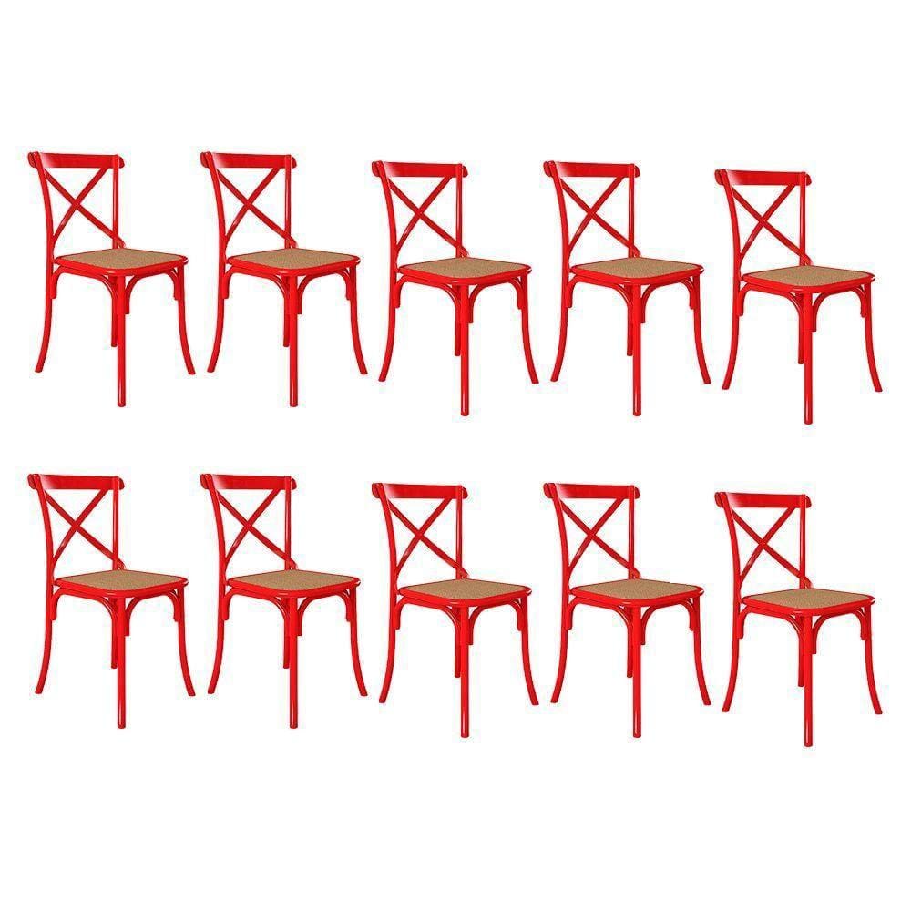 Kit 10 Cadeiras Katrina X Vermelha Assento Bege Aço Asturias - Cor: Vermelho