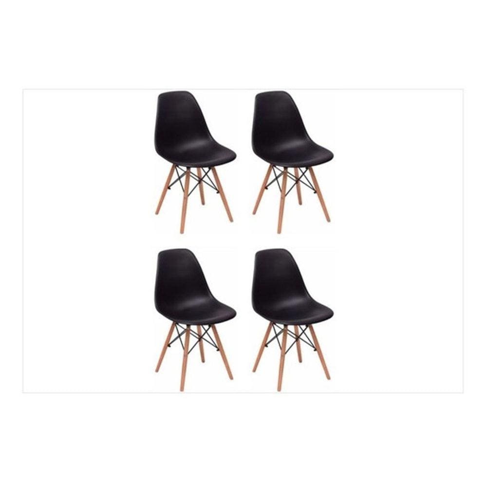 Conjunto 4 Cadeiras Charles Eames Eiffel Wood Base Madeira - Preta