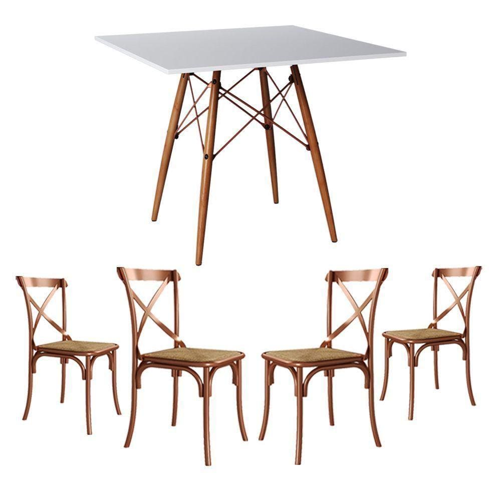Conjunto De Mesa Eiffel Redondo Tampo De Vidro 110Cm Com 4 Cadeiras Katrina Cobreo Corano Beg