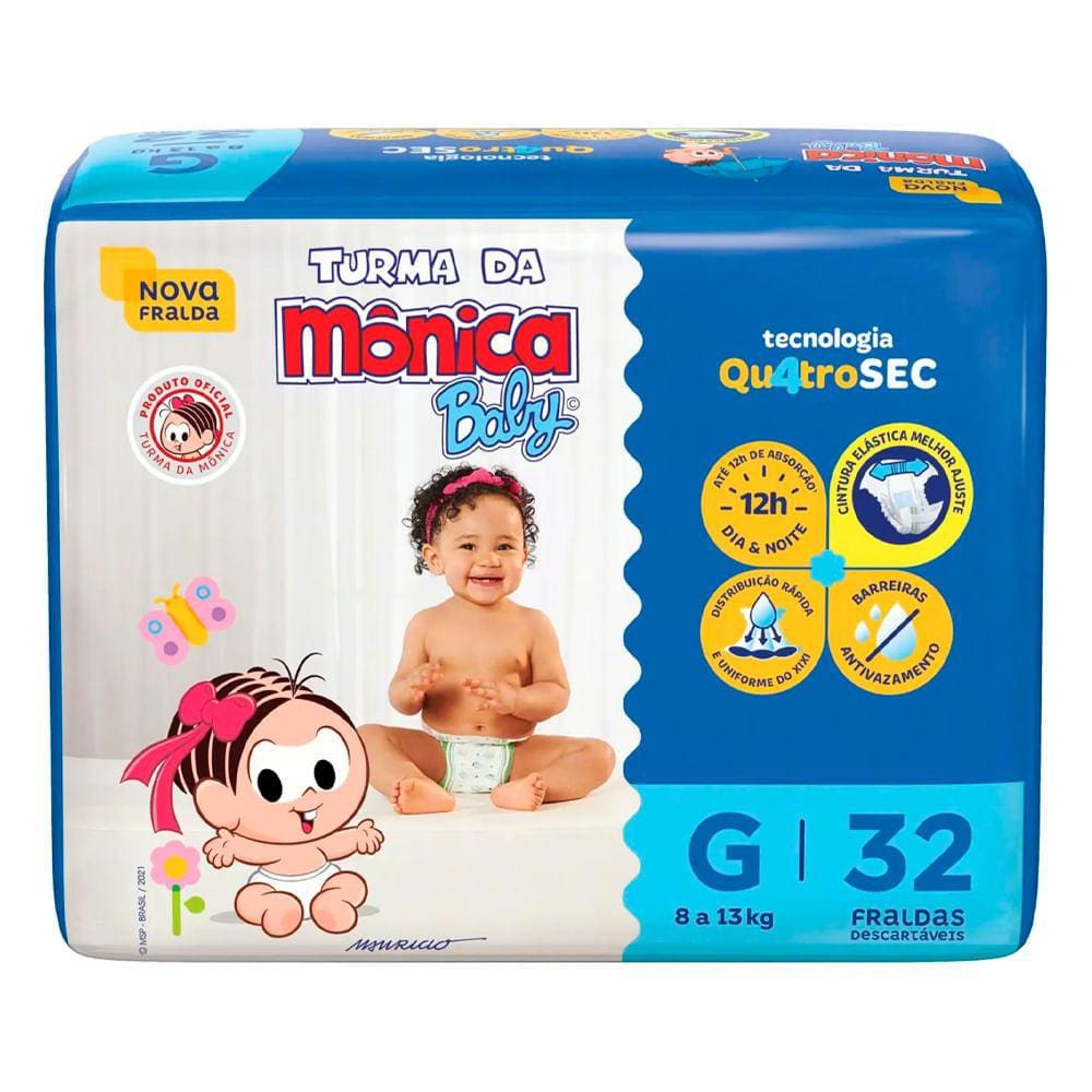 Fralda Descartável Turma Da Mônica Econômica G - 32 Unidades