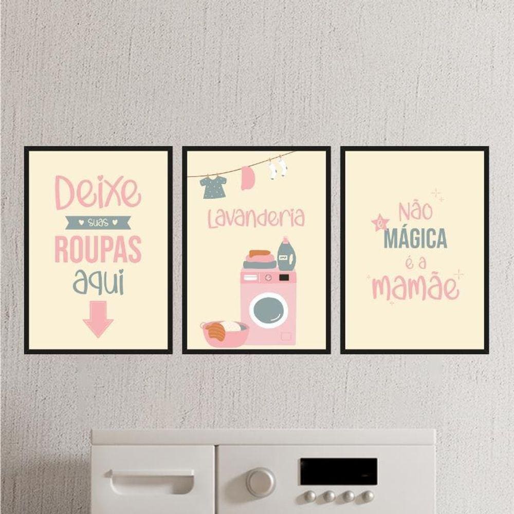 Kit 3 Quadros Lavanderia Mágica 45X34Cm