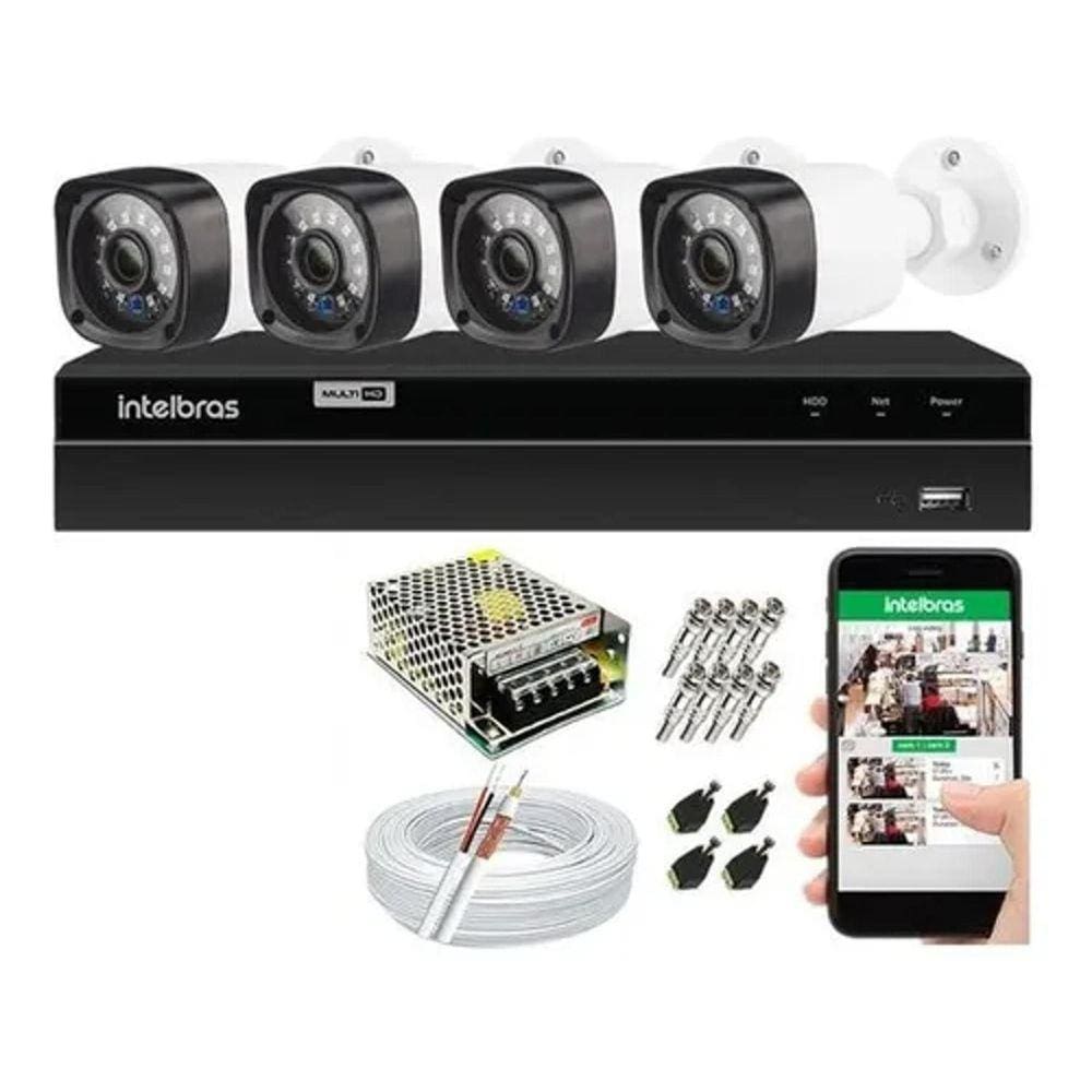 Kit Cftv 4 Câmeras Multi Hd 720p 1mp Dvr Intelbras Mhdx 1104