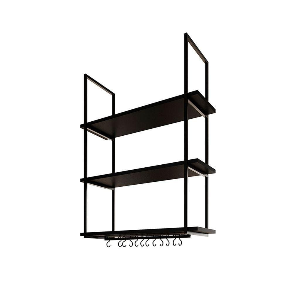 Prateleira Estilo Industrial Suspensa Teto Cozinha Nicho Denver 80cm - Preto - Cor: Preto
